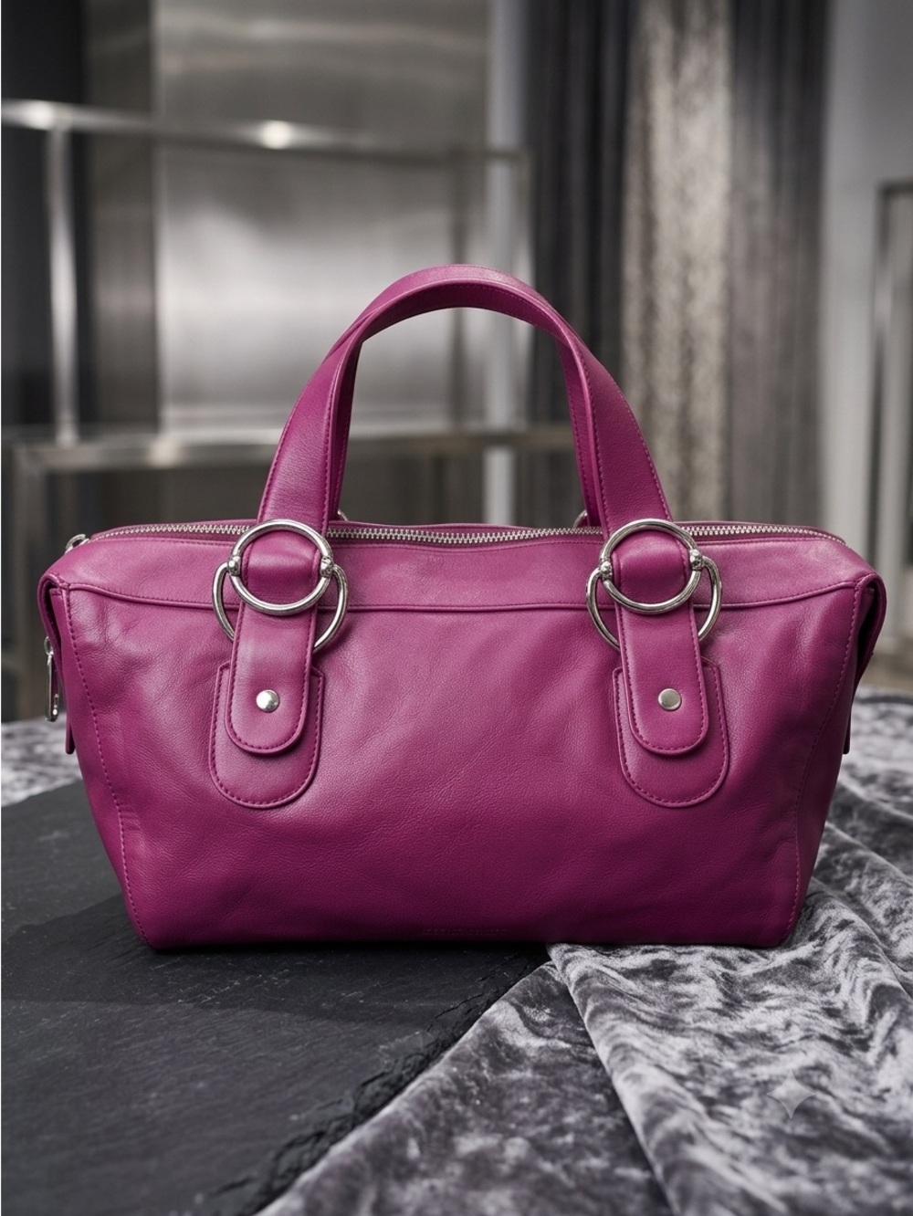 Antonio Melani Purple Leather Top-Handle Satchel Bag